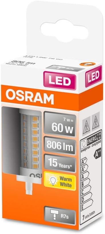 OSRAM LED Stablampe mit R7s Sockel, LED-Röhre mit 7 W-Glühbirne, Ersatz für 60W-Glühbirne, Warmweiss