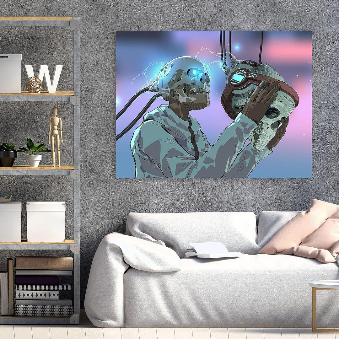 wandmotiv24 Totenkopf Wandbild aus Acrylglas, Grösse 100x75cm, Querformat, Skelett mit Maske, Techni