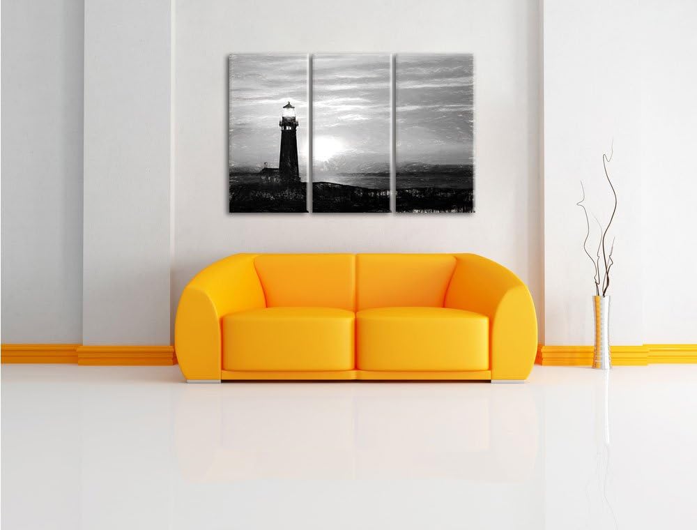 Pixxprint Leuchtturm im Sonnenuntergang / 3-Teilig/Gesamtmass 120cm Leinwandbild bespannt auf Holzra