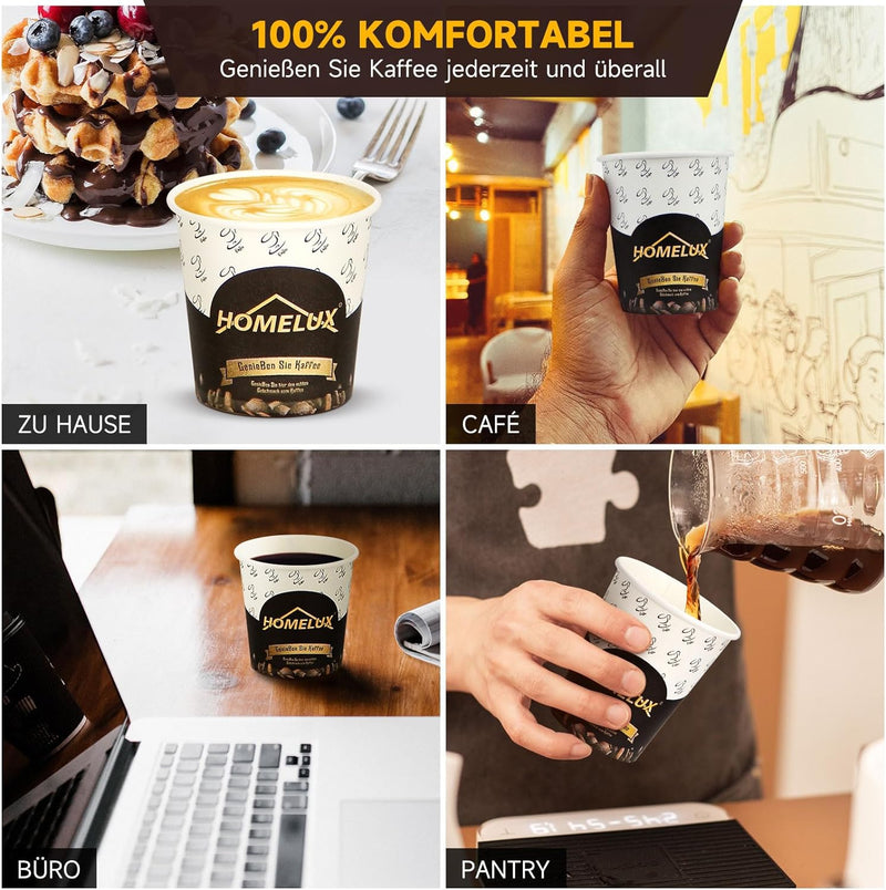 HOMELUX Kaffeebecher Coffee Kaffee To Go Becher 100 ml 4 oz 1000 Stk., Kleine Espresso Pappbecher Ka