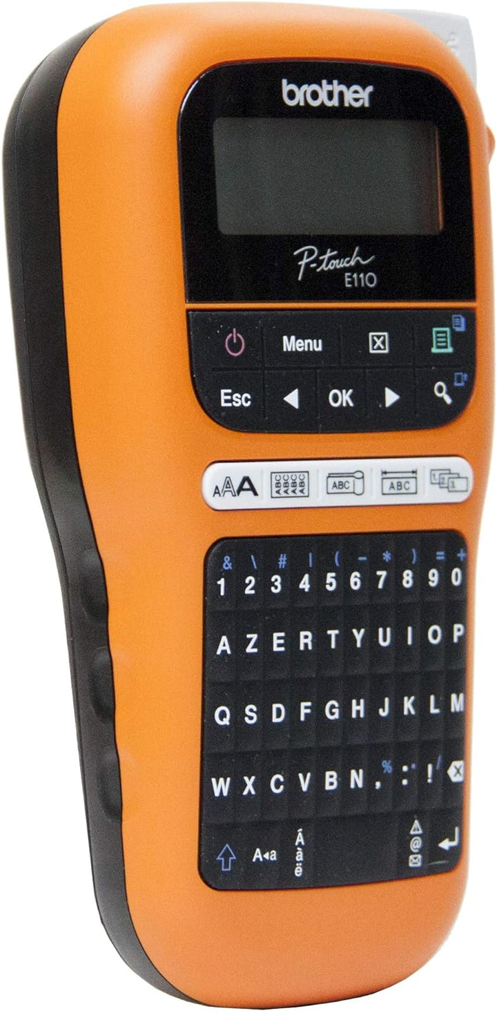 Brother PT-E110 Professioneller Etikettierer, industriell, mit 1 Tze-FX221-Band, 9 mm, Schwarz/Weiss