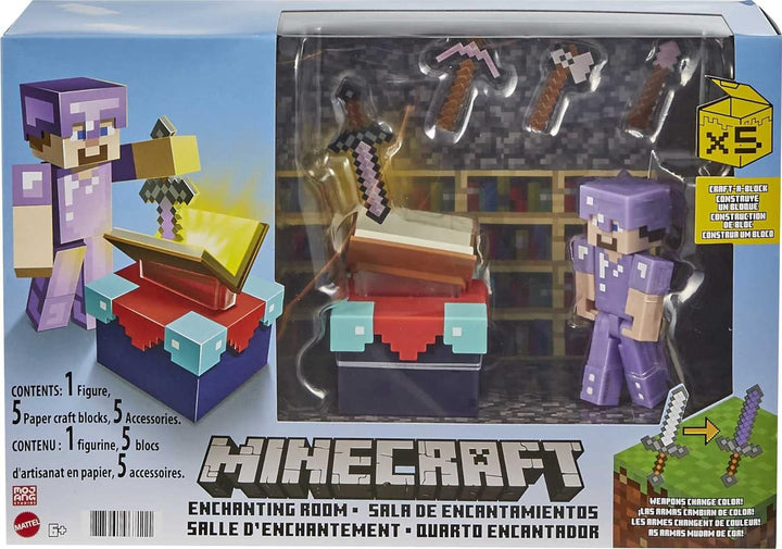 Minecraft GYB62 - Zauberraum-Spielset mit ca. 8 cm grosser Steve-Figur und Zubehör,Spielzeug ab 6 Ja