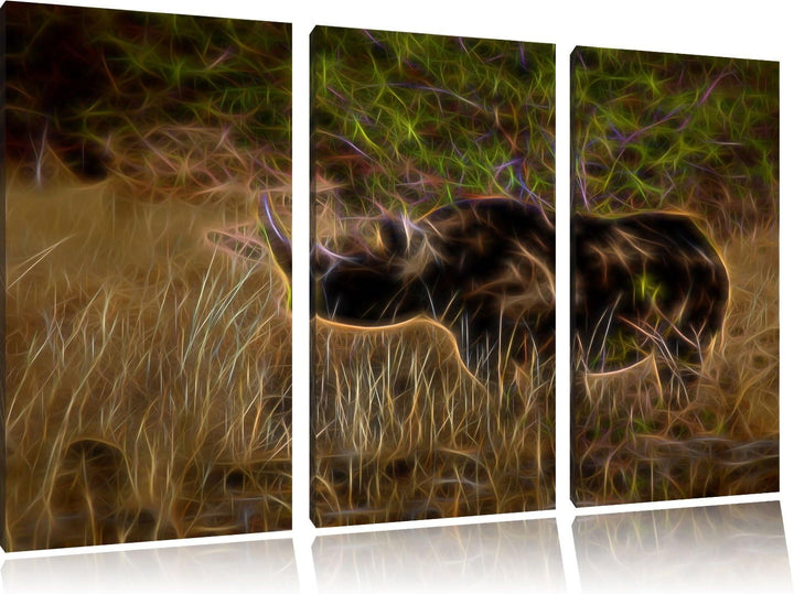 Nashorn in der Savanne NewArt 3-Teiler Leinwandbild 120x80 Bild auf Leinwand, XXL riesige Bilder fer