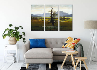 Caspar David Friedrich - Der einsame Baum als Leinwandbild 3 teilig / Grösse: 120x80 cm / Wandbild /