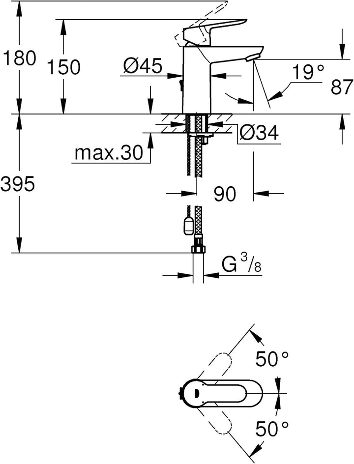 Grohe BauEdge EHM WT Kette, S-Size, Chrom Chrom S-Size Versenkbare Kette, Chrom S-Size Versenkbare K