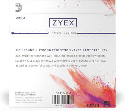 D'Addario DZ410-MM Zyex Viola Saitensatz synthetische Faser Medium Medium Full Set mittelgrosse Waag