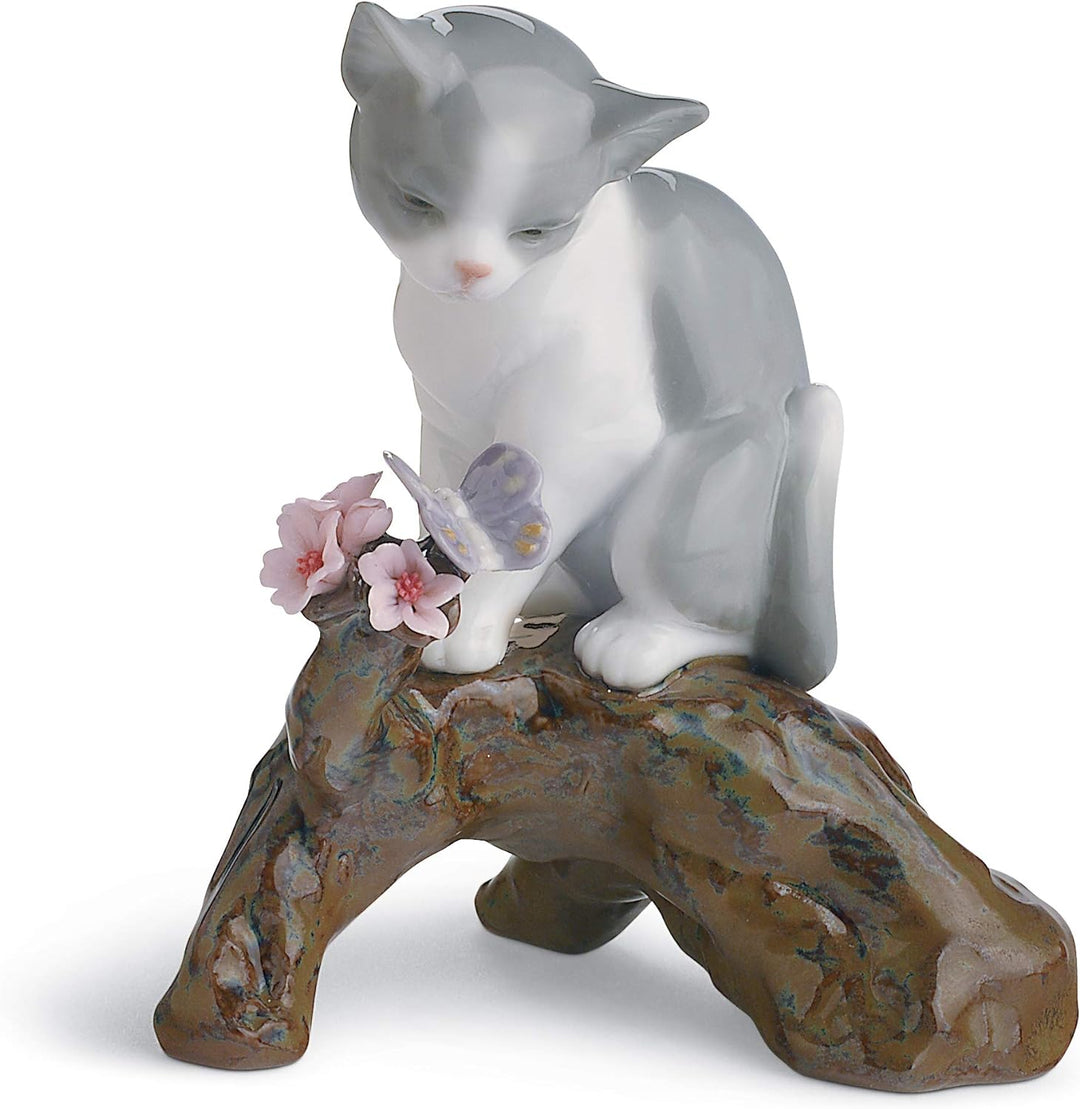 LLADRÓ Katzen-Figur Blühende Jahreszeit. Katze. Porzellan.