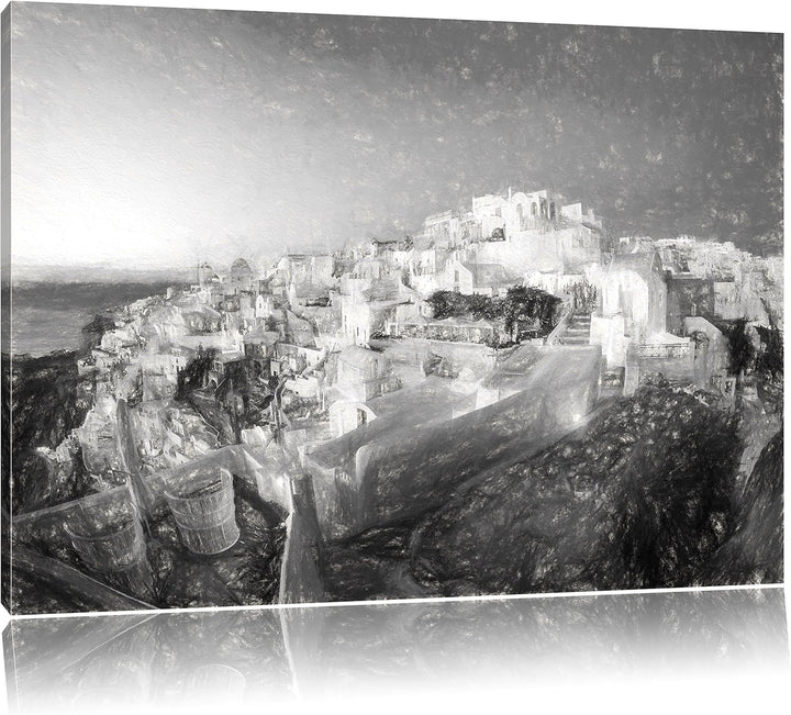 Pixxprint Oia Dorf Santorin als Leinwandbild/Grösse: 100x70 cm/Wandbild/Kunstdruck/fertig bespannt,