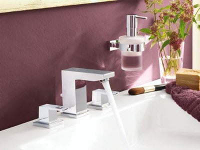 GROHE Eurocube 3-Loch-Badarmatur, Zugstange, Standard-Auslauf 20351000, Silber, Standard