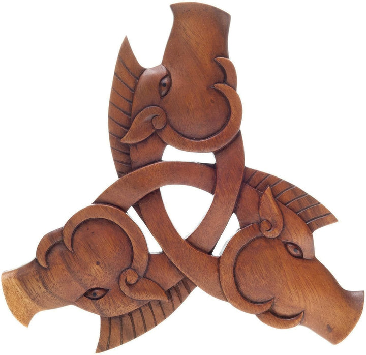 Windalf Wikinger Eber Holz Wandskulptur Thunder Ø 25 cm 3 Krieger Wildschweine Triade Wandfigur Hand