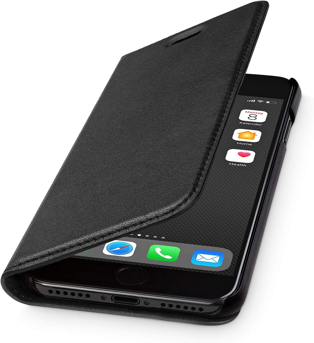 WIIUKA Lederhülle Hülle für iPhone SE (2022/2020) / iPhone 8/7, extra Dünn, Kartenfach, Tasche Schwa