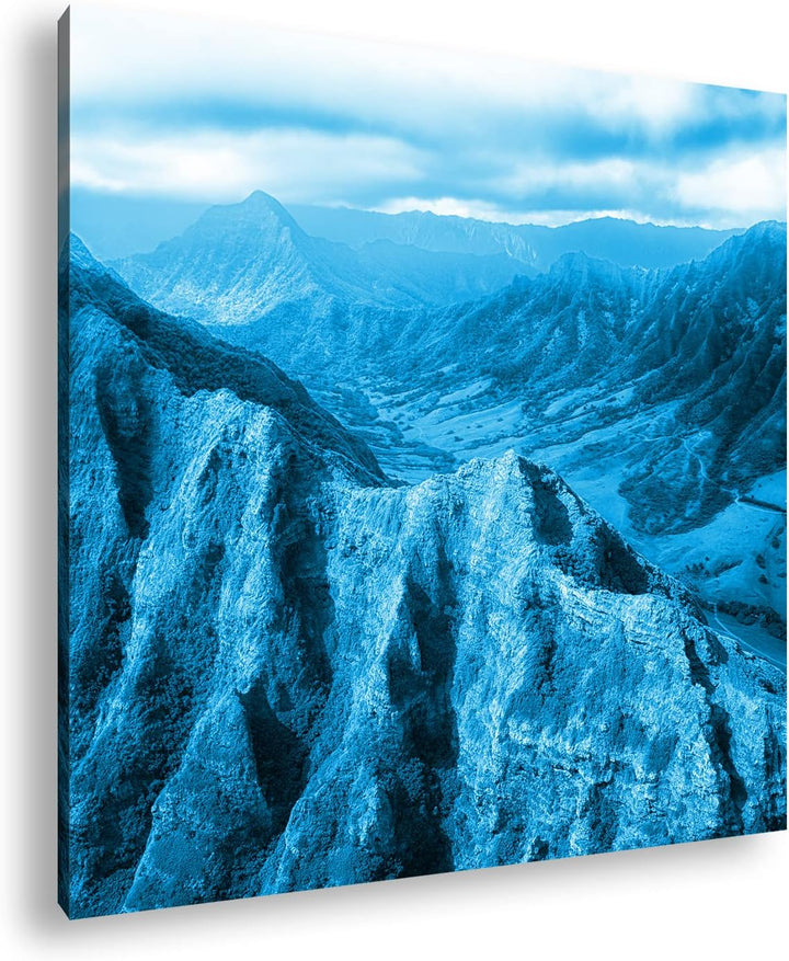 deyoli Gebirgspass in Hawaii Format: 70x70 Effekt: Monocrome Blau als Leinwandbild, Motiv fertig ger