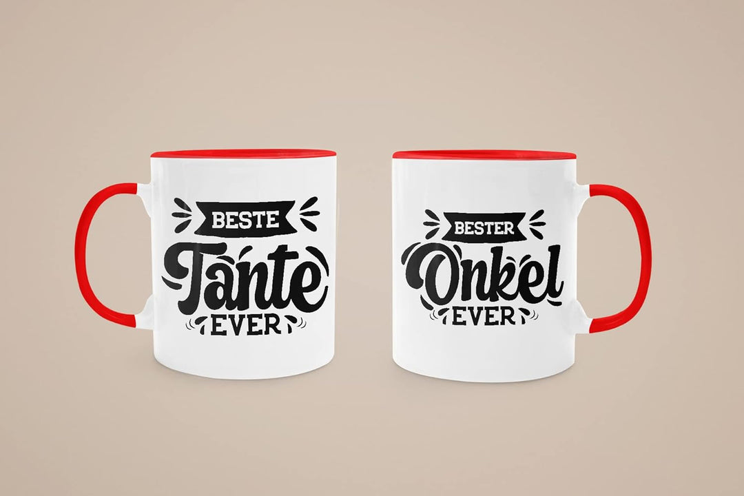 Trendation - Tante und Onkel Geschenk Tasse Set Kaffeetassen Geschenke Weihnachten (Rot), Rot