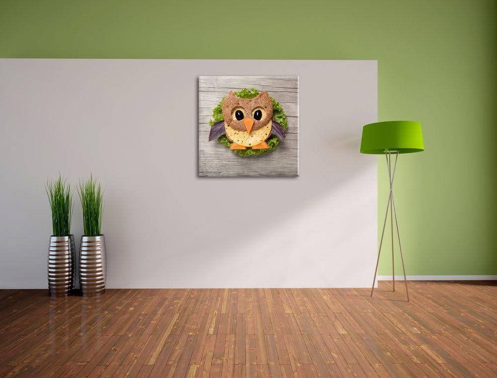 das lustige Eulen Sandwich, Format: 70x70 auf Leinwand, XXL riesige Bilder fertig gerahmt mit Keilra
