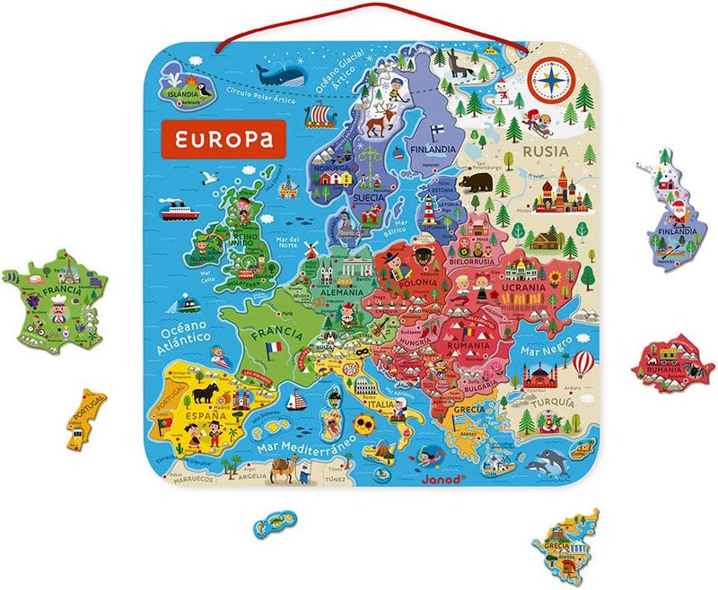 Janod - Magnetisches Puzzle Europakarte - Pädagogisches Holzpuzzle zum Lernen der Geographie - Europ