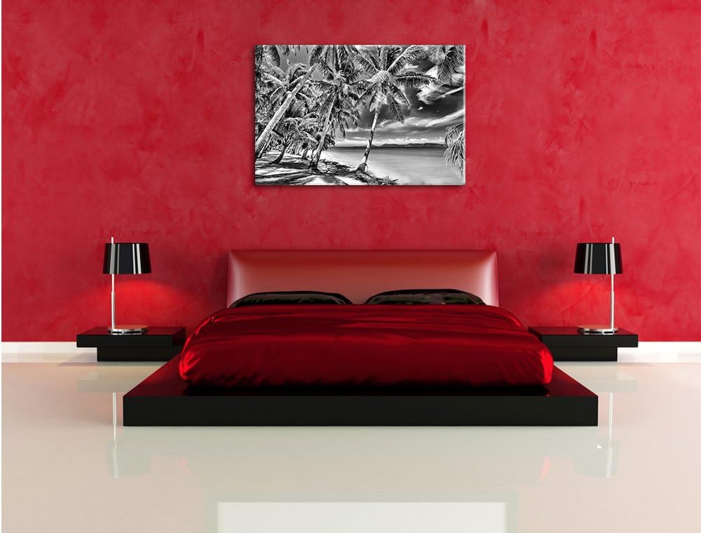 Pixxprint Palmen Traumstrand / 100x70cm Leinwandbild bespannt auf Holzrahmen/Wandbild Kunstdruck Dek