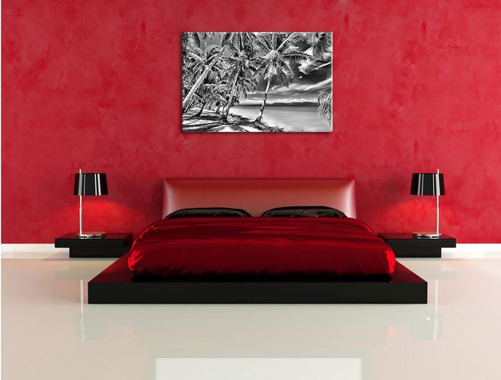 Pixxprint Palmen Traumstrand / 100x70cm Leinwandbild bespannt auf Holzrahmen/Wandbild Kunstdruck Dek