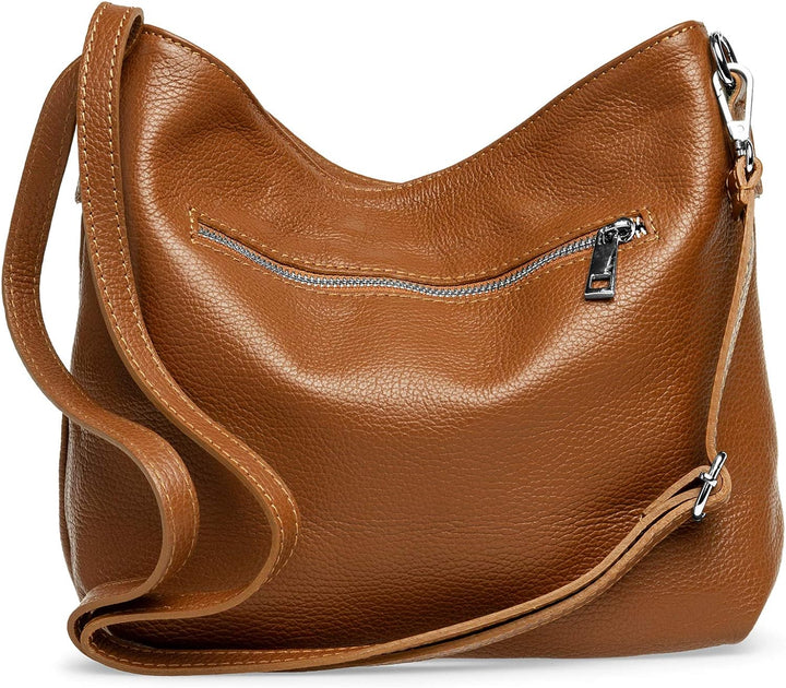 Caspar TL784 klassisch elegante Damen Leder Umhängetasche Einheitsgrösse Cognac, Einheitsgrösse Cogn
