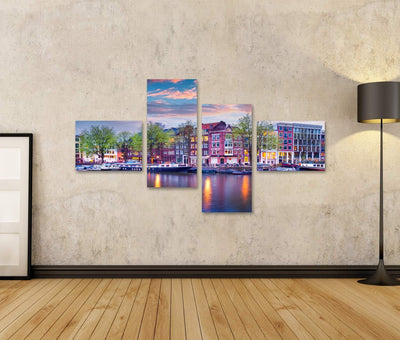 islandburner Bild auf Leinwand Amsterdam Grachten Holland Wandbild Poster Kunstdruck Bilder Format: