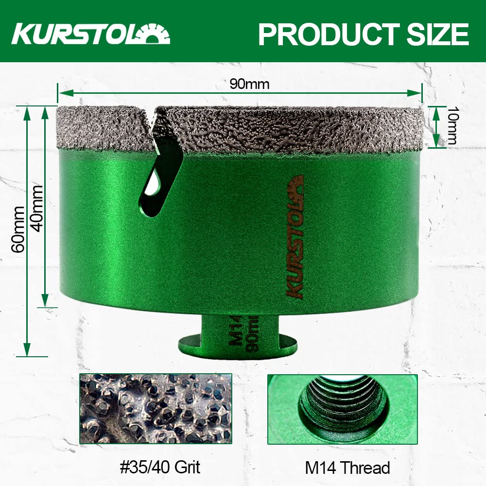 KURSTOL Diamant Bohrkronen - Fliesenbohrer 90 mm mit M14 Gewindefliesen-Lochsägen für Trockenbohren