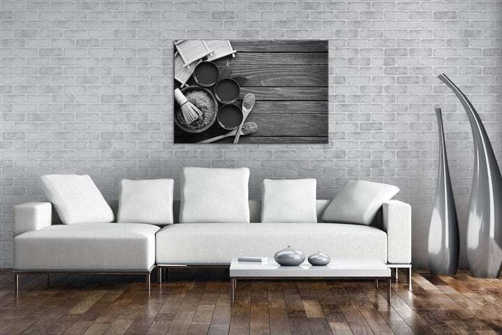 deyoli gesunder Matcha-Tee Effekt: Schwarz&Weiss,Format: 80x60 als Leinwandbild, Motiv fertig gerahm