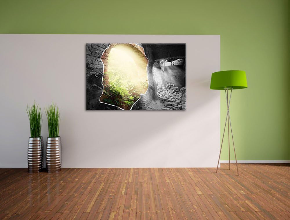 erleuchtete Ruine schwarz/weiss Format: 100x70 auf Leinwand, XXL riesige Bilder fertig gerahmt mit K