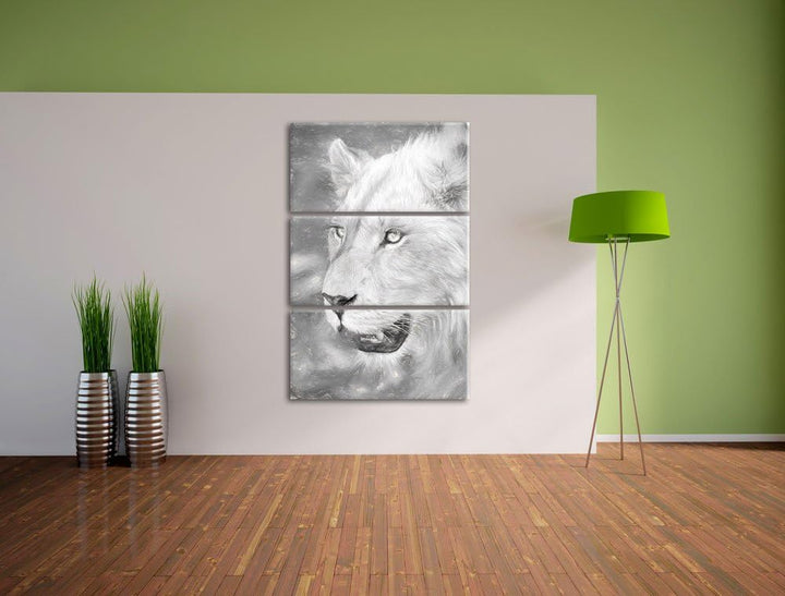 schöne weisse Löwin Spezial 3-Teiler Leinwandbild 120x80 Bild auf Leinwand, XXL riesige Bilder ferti
