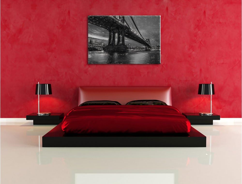 Pixxprint Manhatten Brücke New York Kunst / 100x70cm Leinwandbild bespannt auf Holzrahmen/Wandbild K