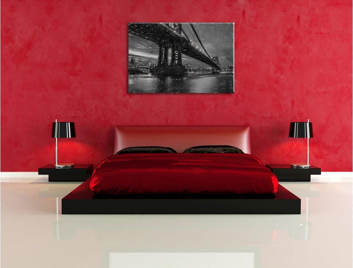 Pixxprint Manhatten Brücke New York Kunst / 100x70cm Leinwandbild bespannt auf Holzrahmen/Wandbild K