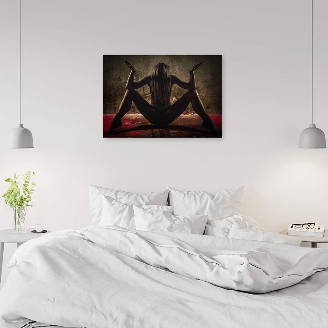 Feeby Wanddeko Glamour Sexy Frau Bild Kunstdruck modern für Schlafzimmer Braun 90x60 cm Deko Paneel