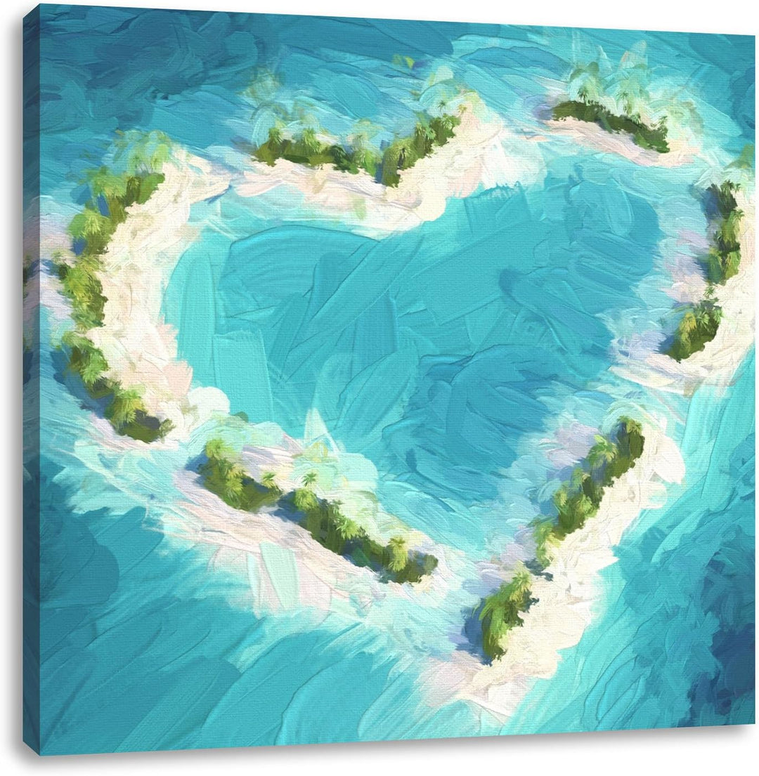 Pixxprint Herz geformt aus Inseln Pinsel Effekt, Format: 70x70 auf Leinwand, 70x70