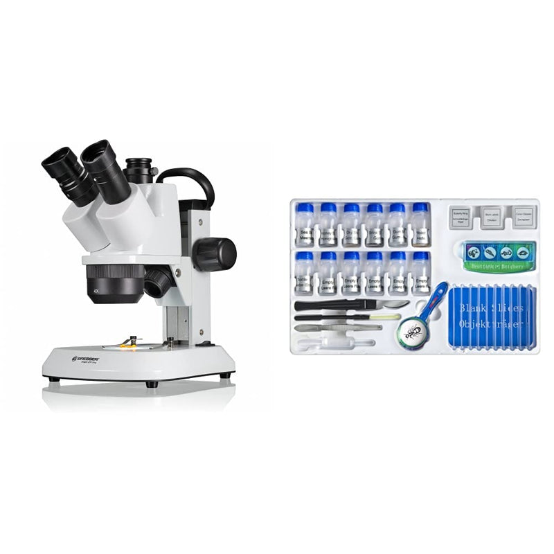 Bresser trinokulares Stereomikroskop Analyth STR Trino 10x - 40x & Junior Experimentier-Set mit Obje