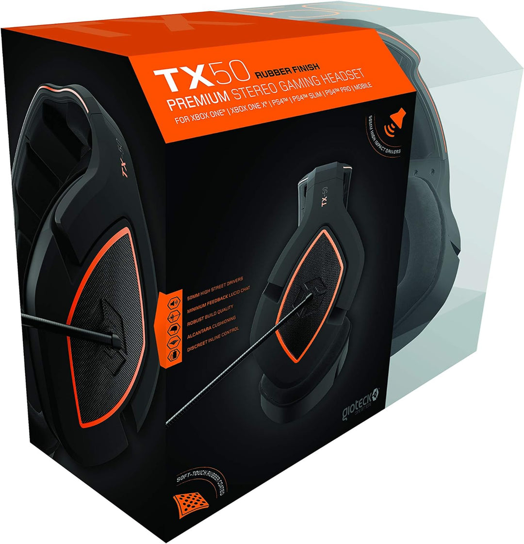 Gioteck TX50 Kopfhörer mit Mikrofon, Klinkenstecker 3,5 mm, für PS4 Xbox One und PC (Orange und Schw