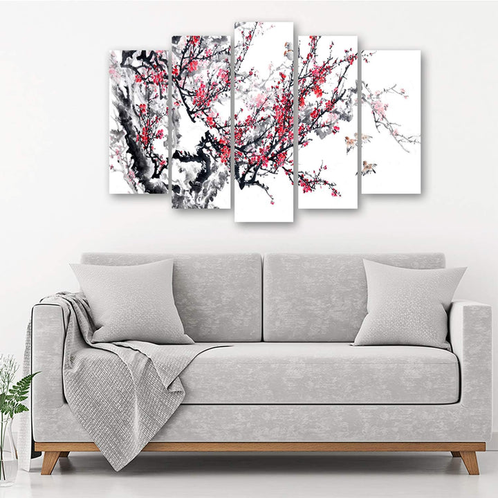 Feeby Bilder Japanische Kirsche 150x100 cm Typ A XXL 5-Teilig Wohnzimmer Schlafzimmer Büro Flur Küch