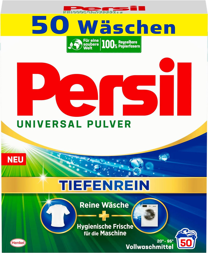 Persil Universal Pulver Tiefenrein Waschmittel 100 WL (2x50 Waschladungen), Vollwaschmittel für rein