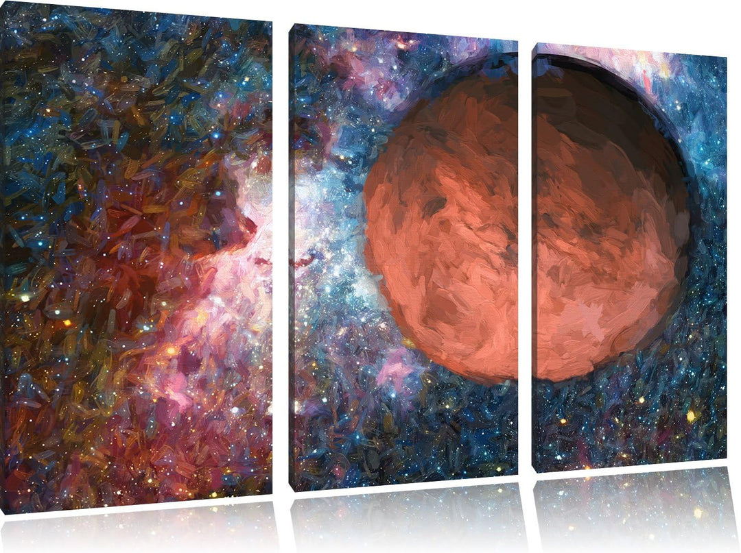 Pixxprint Mars im Weltall Kunst / 3-Teilig/Gesamtmass 120cm Leinwandbild bespannt auf Holzrahmen/Wan
