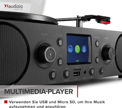 Audizio Tulsa - Stereoanlage mit Plattenspieler Bluetooth 5.0, UKW Tuner, DAB Radio, Aufnahmefunktio