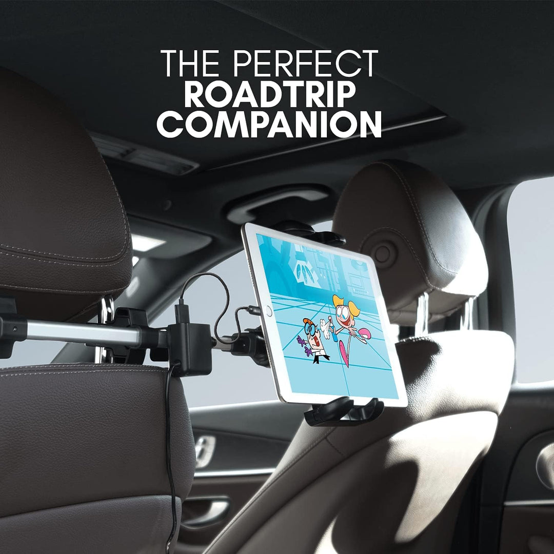 Macally Auto-Kopfstützen Tablet-Halterung mit USB-Lade-Hub & Zigarettenanzünder-Adapter – lädt 4 Ger