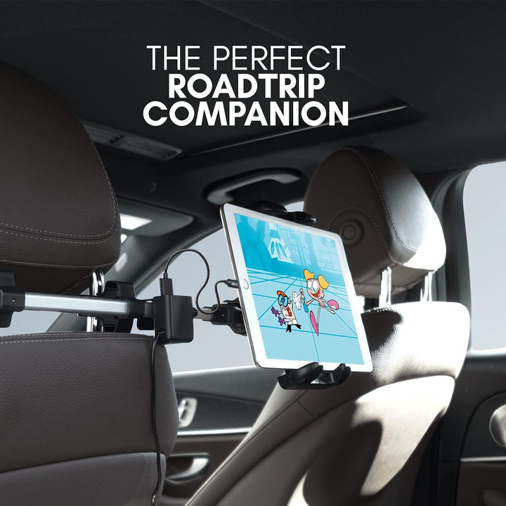 Macally Auto-Kopfstützen Tablet-Halterung mit USB-Lade-Hub & Zigarettenanzünder-Adapter – lädt 4 Ger