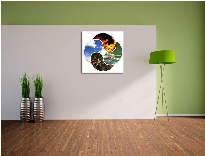 Die vier Elemente, Format: 70x70 auf Leinwand, XXL riesige Bilder fertig gerahmt mit Keilrahmen, Kun