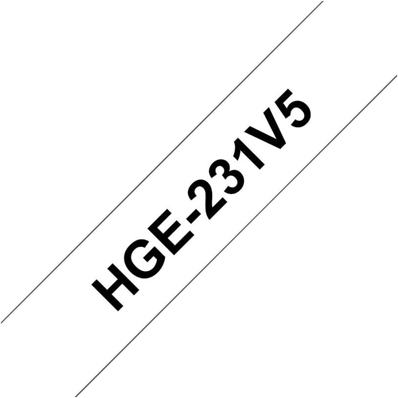 BROTHER HGE231V5 5x Schriftbandkassette 12mmx8m weiss schwarz laminiert fuer P-touch P500PC 9700PC 9