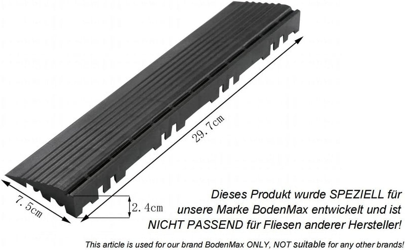 BodenMax 14-er Set Seitenteile mit Stift | kompatibel NUR mit BodenMax Fliesen | Schwarz 14 Seitente