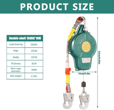 HIULLEN Absturzsicherung Einziehbar Dachdecker, Höhensicherungsgerät mit Automatischer Sperrfunktion
