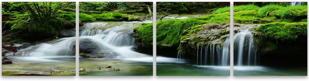 Feeby Bilder 4 Teile Wasserfall Wald 200x50 cm Wohnzimmer Schlafzimmer Büro Flur Küche Wandbilder Mo