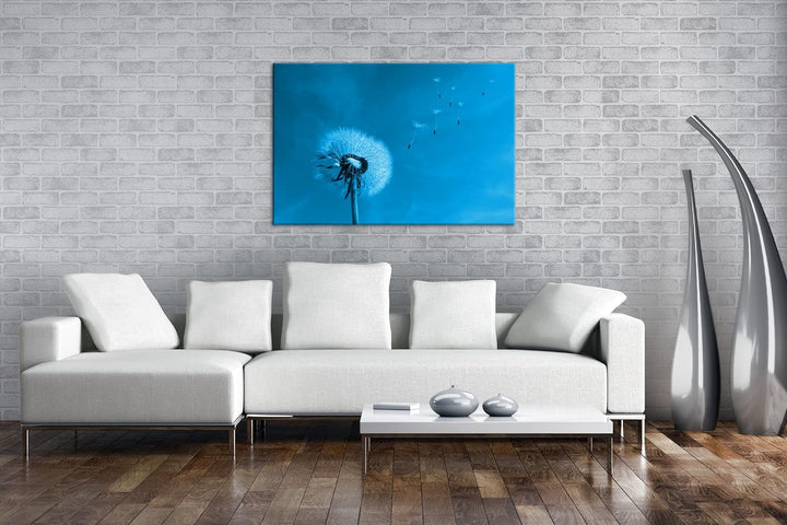 deyoli bezaubernde Pusteblume Format 80x60 Effekt: Monocrome Blau als Leinwandbild, Motiv fertig ger
