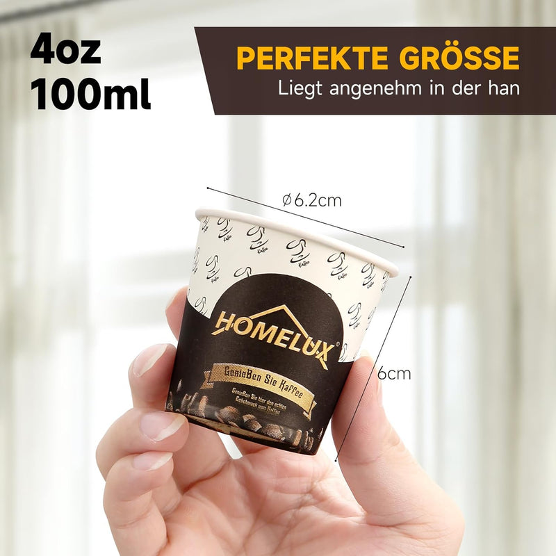 HOMELUX Kaffeebecher Coffee Kaffee To Go Becher 100 ml 4 oz 1000 Stk., Kleine Espresso Pappbecher Ka