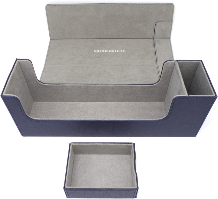 docsmagic.de Premium Magnetic Tray Long Box Dark Blue Medium - Card Deck Storage - Kartenbox Aufbewa