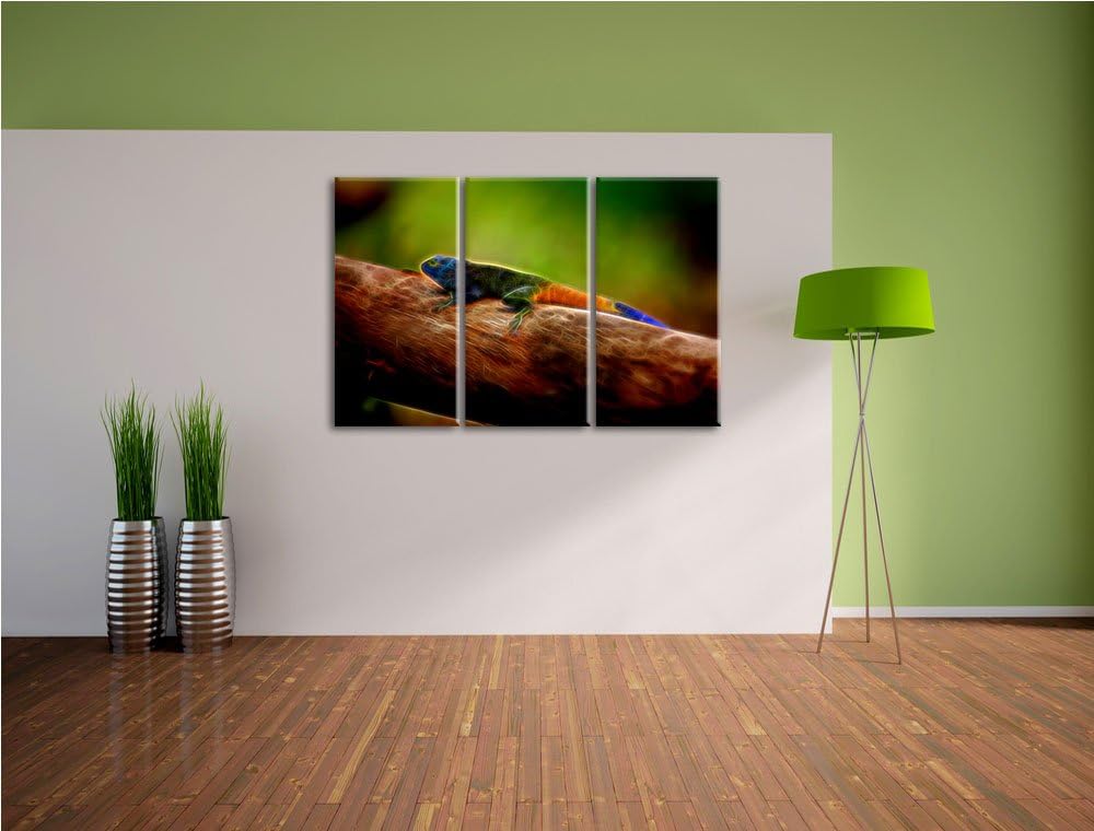 Dark farbenfrohe Eidechse NewArt 3-Teiler Leinwandbild 120x80 Bild auf Leinwand, XXL riesige Bilder