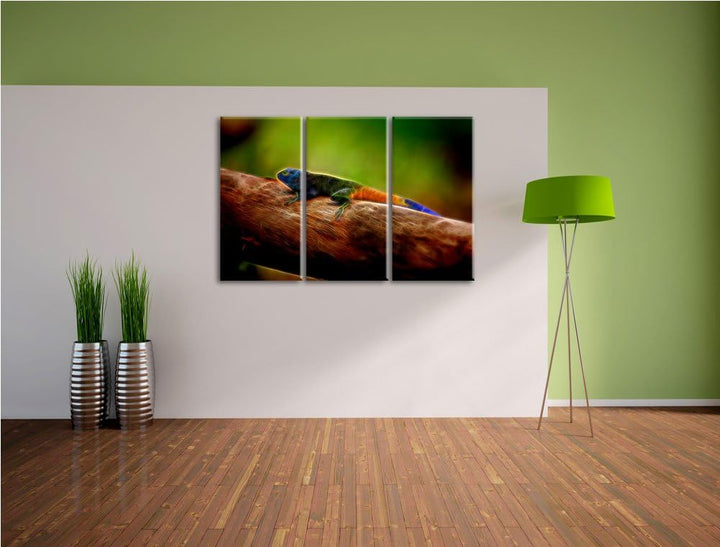 Dark farbenfrohe Eidechse NewArt 3-Teiler Leinwandbild 120x80 Bild auf Leinwand, XXL riesige Bilder
