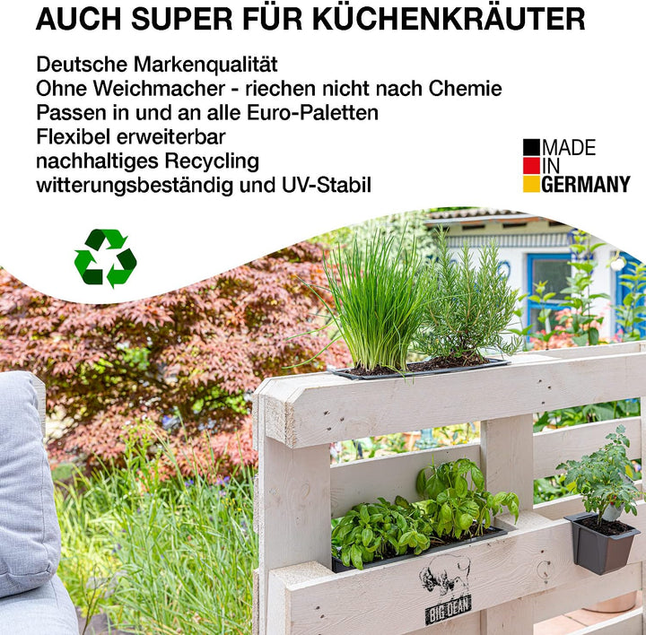 BigDean 24er Set Paletten Blumenkästen - Einsatz - mit Hängesystem zum Einhängen - 37cm anthrazit -